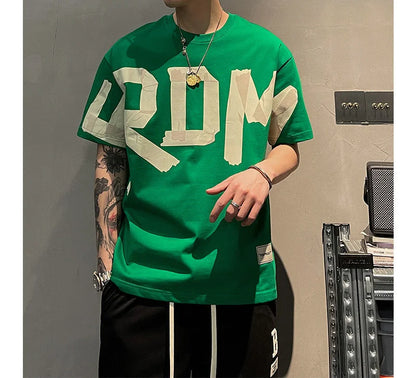 2023 Summer Casual All-match Trend Korean Fashion Short Sleeve Round Neck Solid Color Letter Printed Loose Fashion Youth T-shirt