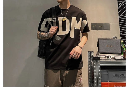 2023 Summer Casual All-match Trend Korean Fashion Short Sleeve Round Neck Solid Color Letter Printed Loose Fashion Youth T-shirt