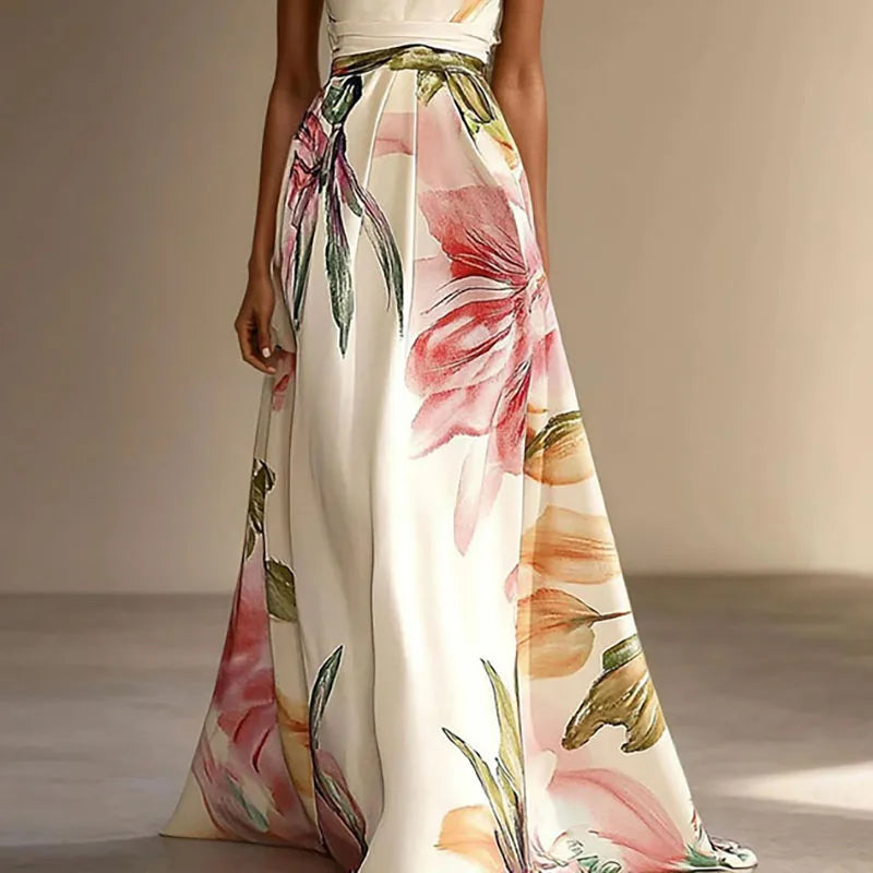 Vestido Sexy Bohemian Beach Holiday Dress Woman Elegant Floral Print High Waist Long Dress Spring Summer One Shoulder Maxi Dress