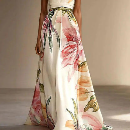 Vestido Sexy Bohemian Beach Holiday Dress Woman Elegant Floral Print High Waist Long Dress Spring Summer One Shoulder Maxi Dress