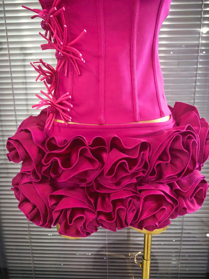 Red Black Women Sexy Halter Full Florals 2 Pieces Bodycon Mini Bandage Dress Celebrate Nightclub Party Birthday Outfit