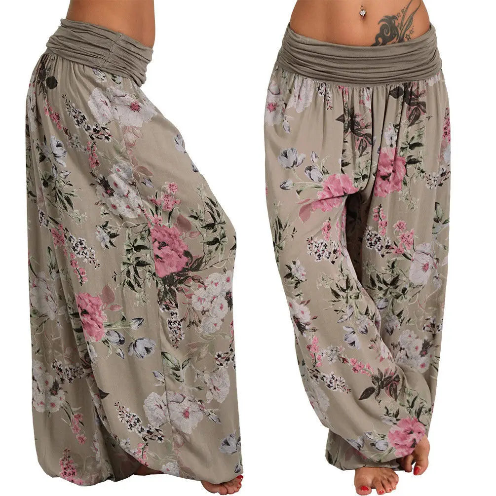 European and American digital printed long wide leg pants casual pants Harlan pants, comfortable and casual