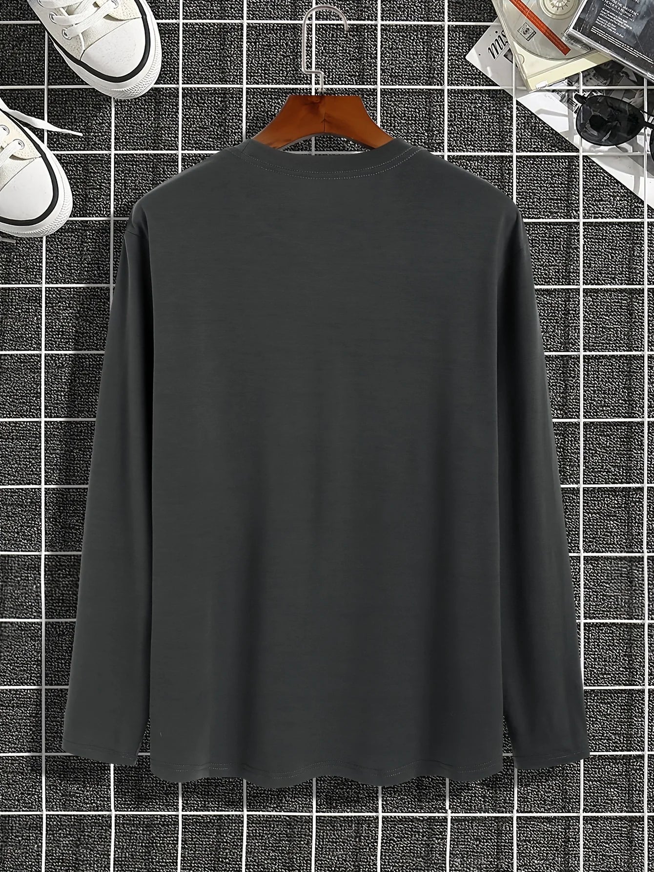 Men's 100% pure cotton summer loose comfortable casual  PARIS print large round neck long sleeve T-shirt top