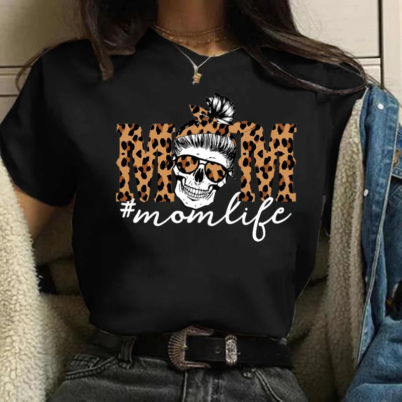 Leopard Print Simple Round Neck Lovely Woman Harajuku Graphic T Shirts Tops Summer Fashion Harajuku Sleeve Aesthetic Clothes