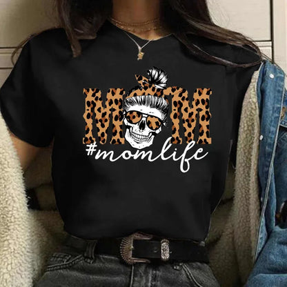 Leopard Print Simple Round Neck Lovely Woman Harajuku Graphic T Shirts Tops Summer Fashion Harajuku Sleeve Aesthetic Clothes