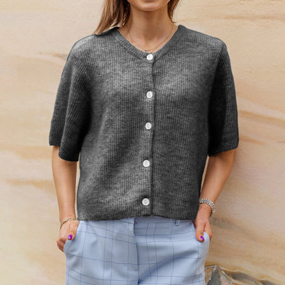 hirigin Women Knitted Crop Cardigan Shirt Short Sleeve Button Down Ribbed Knit Crop Top Y2k Girls Outwear Top Tee Shirt