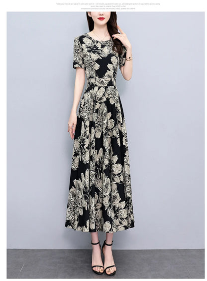 2024 Summer Floral Casual Long Sundress Women Elegant Bodycon Party Chic Prom Night Dresses Fashion Vintage Black Luxury Clothes