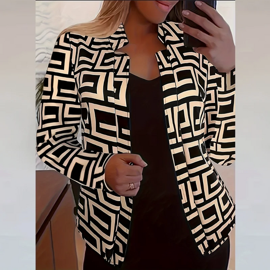 Women's Fashionable and Elegant Open-Front, Buttonless Printed Jacket with a Stylish and Exquisite Design. Women's Outerwear