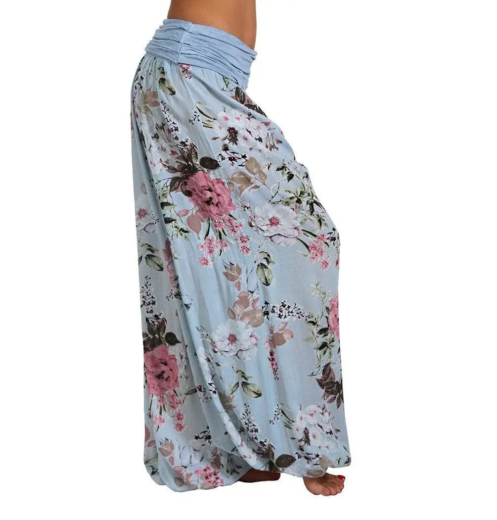 European and American digital printed long wide leg pants casual pants Harlan pants, comfortable and casual