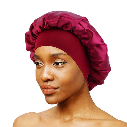 New Women's Satin Solid Wide-brimmed Sleeping Hat Unisex Head Wrap Elastic Band Cap Hair Care Bonnet Night Hat bonnet de nuit