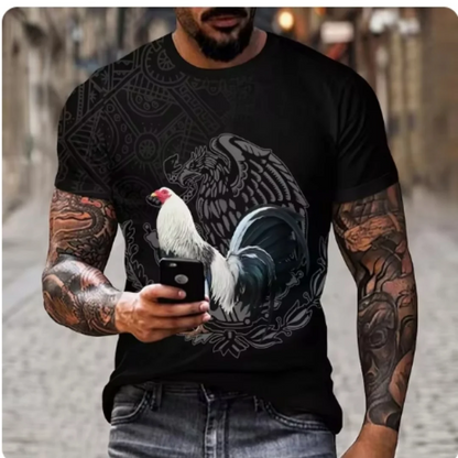 Fashionable summer men's eagle and snake print comfortable and breathable round neck T-shirt outdoor casual top