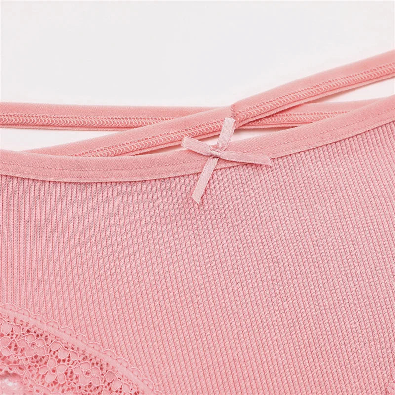 4PCS/Set Women Cotton Panties Sexy Lace Braizlian Panties Low Rise Hollow Out Underwear for Female Cute Bow Breathable Lingerie