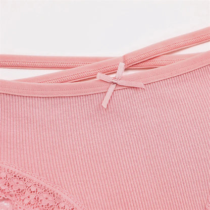 4PCS/Set Women Cotton Panties Sexy Lace Braizlian Panties Low Rise Hollow Out Underwear for Female Cute Bow Breathable Lingerie