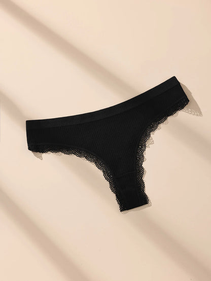5Pcs Women Thongs Sexy Lace Panties Low Waist Underwear Girls Briefs G-String Breathable Ladies Panty Black Female Lingerie S-XL