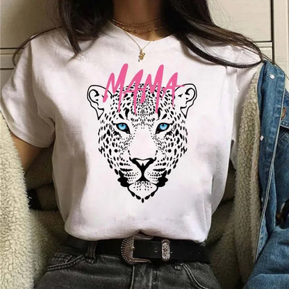 Leopard Print Simple Round Neck Lovely Woman Harajuku Graphic T Shirts Tops Summer Fashion Harajuku Sleeve Aesthetic Clothes