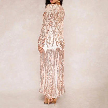 Women's Long Coat Sexy Sequin Perspective Long Sleeve Maxi Coat Gown Cardigan Vintage Evening Party Open Blouse кардиган женский