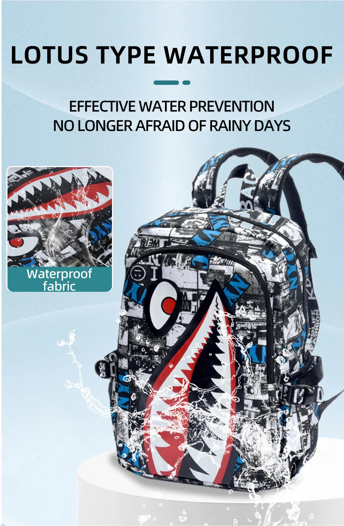 Black White School Satchel Unisex Casual Daypack Lightweight Women Back Bag Designer Shark School Bag Teenage Girls Boys College