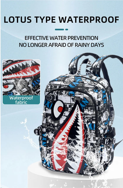 Black White School Satchel Unisex Casual Daypack Lightweight Women Back Bag Designer Shark School Bag Teenage Girls Boys College