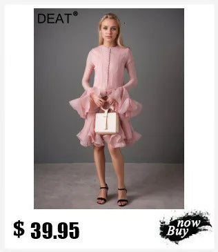 DEAT Fashion Apricot Water Diamond Slanted Shoulder Hollowed Out Sparkling Party Dress Women's Ankle-length Dresses New