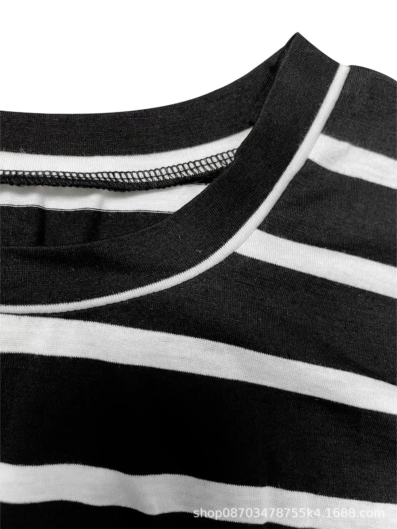 Summer New Long Dress Elegant Waist Strap Fashionable Striped Print Round Neck Short Sleeved High-end Women's Dress