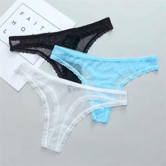 Gauze Low-Waist Ultrathin G String Female Perspective Thong Sheer Lace Underwear Women Lingerie Transparent Knickers