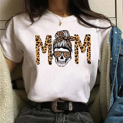 Leopard Print Simple Round Neck Lovely Woman Harajuku Graphic T Shirts Tops Summer Fashion Harajuku Sleeve Aesthetic Clothes
