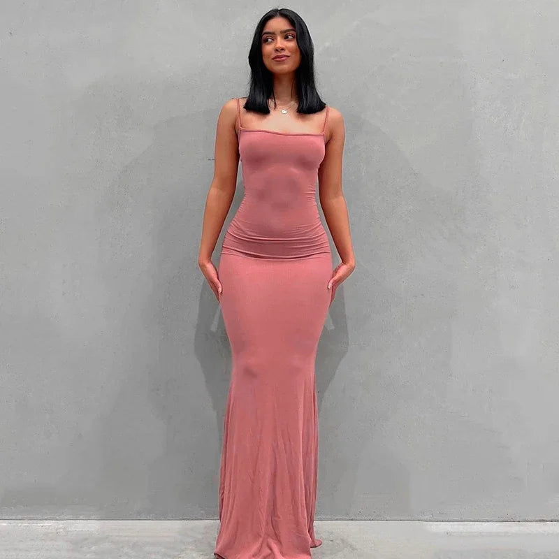 Y2K Sexy Maxi Dress for Women 2025 Autumn Backless Slim Party Dress Pullover Concise платье Female Long Bodycon Brown Vestidos