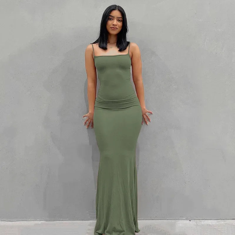 Y2K Sexy Maxi Dress for Women 2025 Autumn Backless Slim Party Dress Pullover Concise платье Female Long Bodycon Brown Vestidos