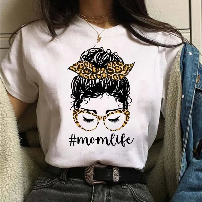 Leopard Print Simple Round Neck Lovely Woman Harajuku Graphic T Shirts Tops Summer Fashion Harajuku Sleeve Aesthetic Clothes