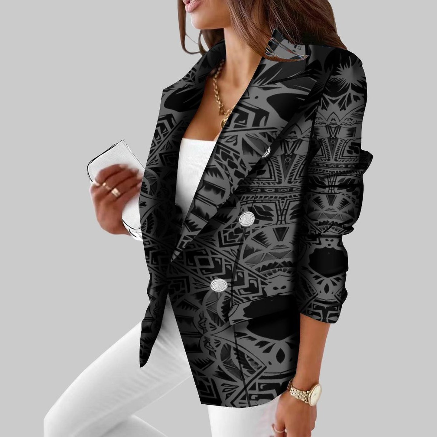 Polynesian Vintage Suit Casual Daily Women'S Suit Coat Slim Fit Temperament Tribal Style Customized Suit Pattern Wedding Host