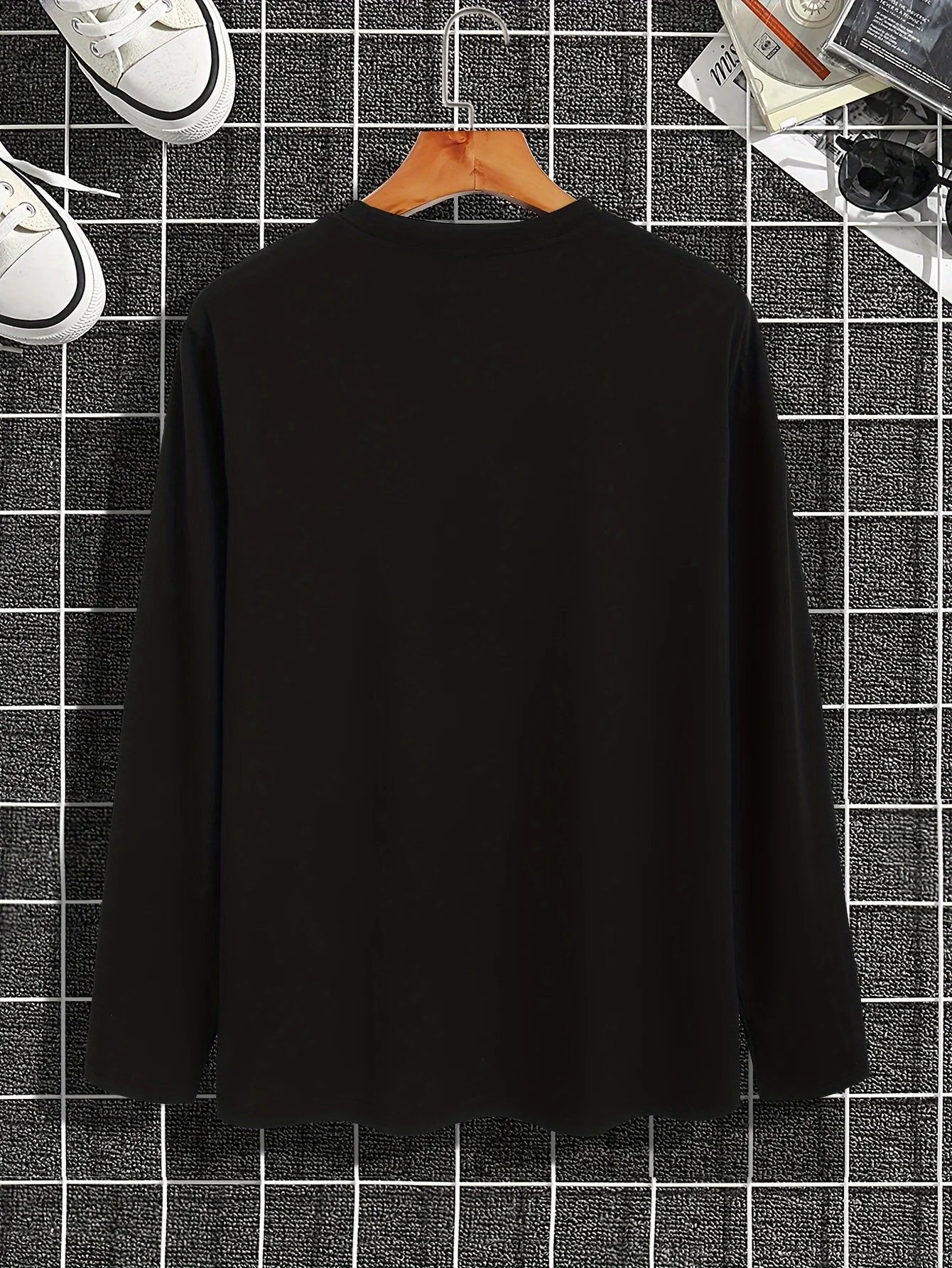 Men's 100% pure cotton summer loose comfortable casual  PARIS print large round neck long sleeve T-shirt top