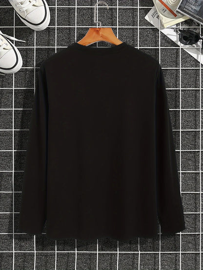 Men's 100% pure cotton summer loose comfortable casual  PARIS print large round neck long sleeve T-shirt top