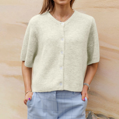 hirigin Women Knitted Crop Cardigan Shirt Short Sleeve Button Down Ribbed Knit Crop Top Y2k Girls Outwear Top Tee Shirt