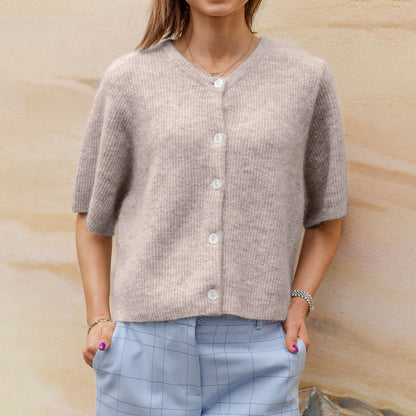hirigin Women Knitted Crop Cardigan Shirt Short Sleeve Button Down Ribbed Knit Crop Top Y2k Girls Outwear Top Tee Shirt