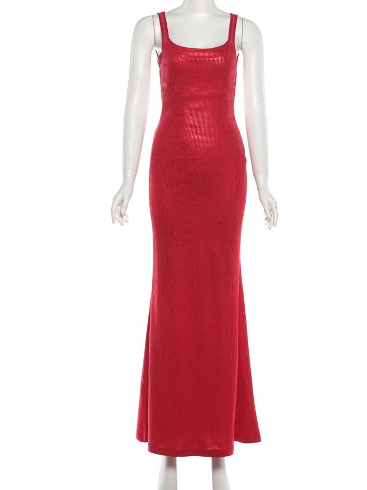 Weird Puss Christmas Backless Sequin Dress Women Sexy Sleeveless Low-Neck Stretch Skinny Elegant Fashion Party Club Maxi Bodycon