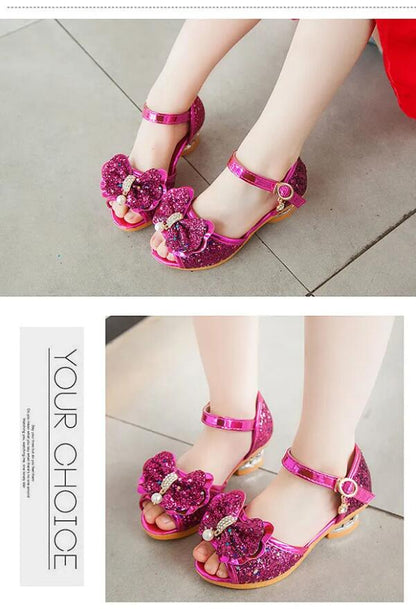 Girls Sandals Summer 2021  New Children's Princess Shoes Little Girls High-heeled Bow-knot Crystal Sandals Party Dress Wedding