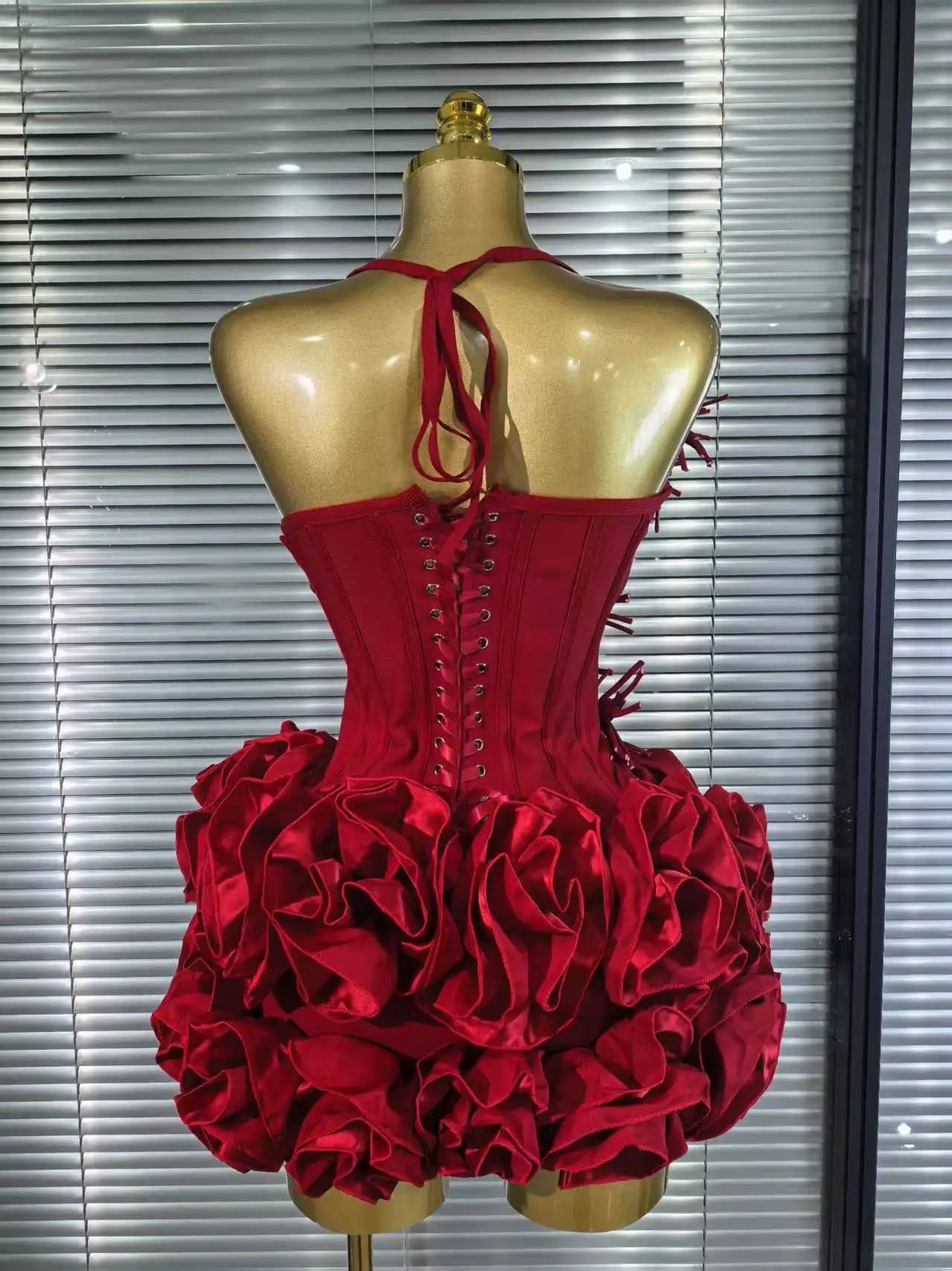Red Black Women Sexy Halter Full Florals 2 Pieces Bodycon Mini Bandage Dress Celebrate Nightclub Party Birthday Outfit