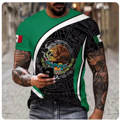 Fashionable summer men's eagle and snake print comfortable and breathable round neck T-shirt outdoor casual top