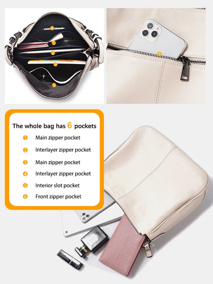 Zency Genuine Leather Hobo Bag Women Simple Classic Casual Handbag Shoulder Tote Soft Crossbody Large Pockets Tassel Bags