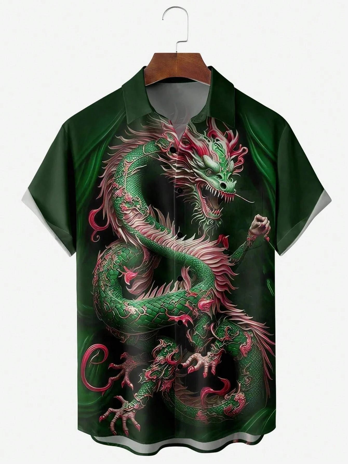 Art Dragon Fashion Print Men's Short Sleeve Shirts Casual Women's Button Up Short Sleeve Tops
