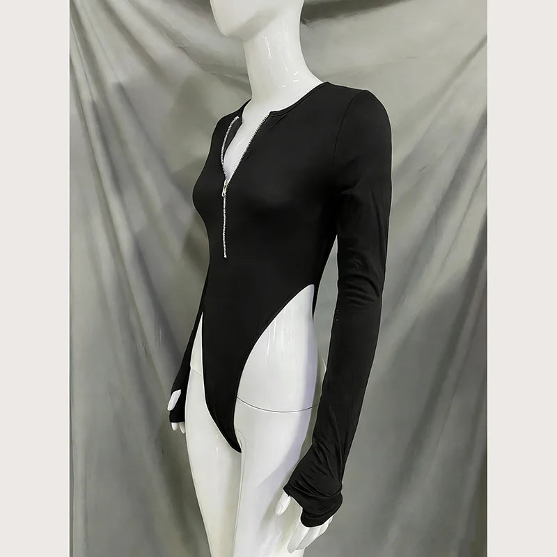 Spring Zipper Long Sleeved Jumpsuit High Waist Slimming Sexy Waist Cinch Original Slim Fit Top for Women