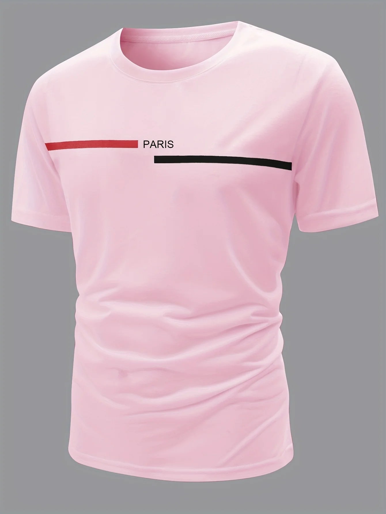 Men's 100% pure cotton summer loose comfortable casual  PARIS print large round neck long sleeve T-shirt top