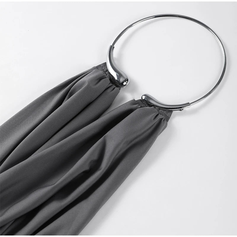 Elegant Women's Grey Halter Cowl-neck Draped Maxi Dress Sleeveless Slim Robe 2025 Summer New Fashion Female Evening Party Gown
