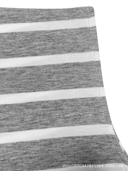 Summer New Long Dress Elegant Waist Strap Fashionable Striped Print Round Neck Short Sleeved High-end Women's Dress