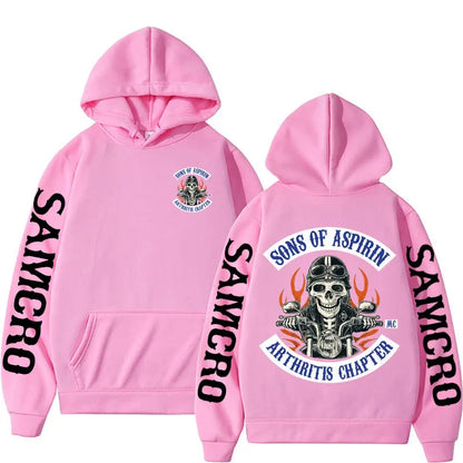 Motorcycle SoA - Sons of Aspirin - Funny Biker Hoodie Men's Fashion Casual Fleece Sweatshirt Unisex Harajuku Hip Hop Y2k Hoodies