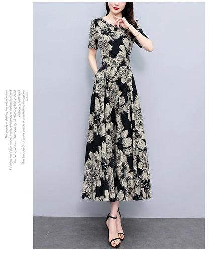 2024 Summer Floral Casual Long Sundress Women Elegant Bodycon Party Chic Prom Night Dresses Fashion Vintage Black Luxury Clothes