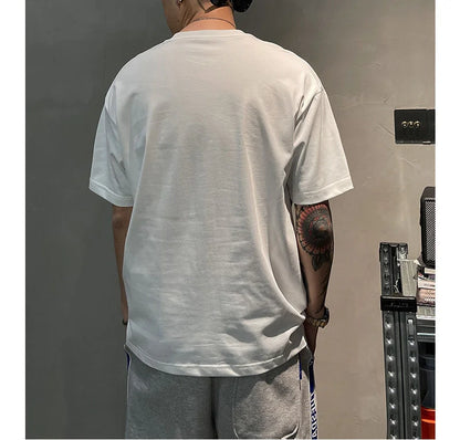 2023 Summer Casual All-match Trend Korean Fashion Short Sleeve Round Neck Solid Color Letter Printed Loose Fashion Youth T-shirt