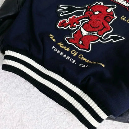 Luxury Embroidered Varsity Jackets Men Spliced PU Leather Sleelves Bomber Jackets Retro Spring Autumn Baseball Uniform Coats