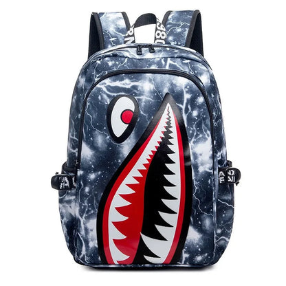 Black White School Satchel Unisex Casual Daypack Lightweight Women Back Bag Designer Shark School Bag Teenage Girls Boys College