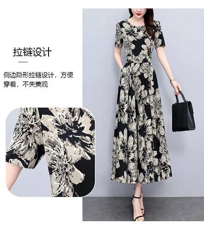 2024 Summer Floral Casual Long Sundress Women Elegant Bodycon Party Chic Prom Night Dresses Fashion Vintage Black Luxury Clothes